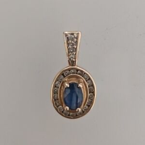 14k Elegant Gold and Blue Sapphire and Diamonds Pendant